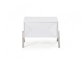 Modern Silky White Nightstand with One Drawer and Steel Legs